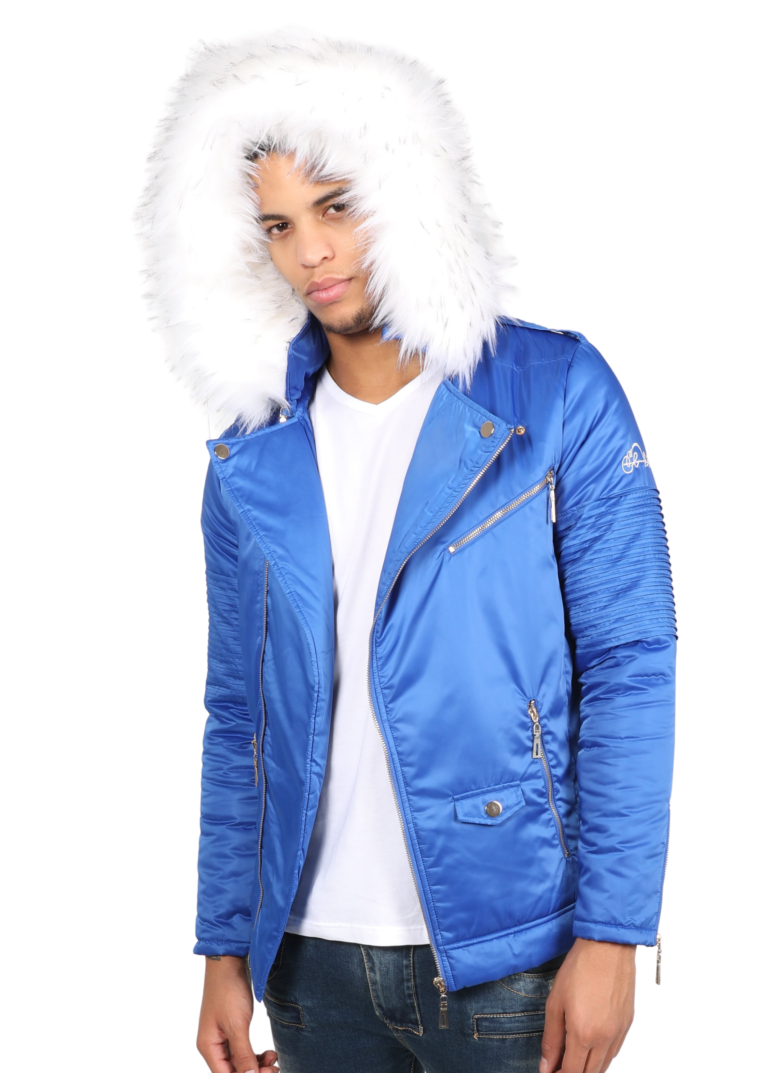 Blue El Vélvét Winter Biker Jacket - Faux